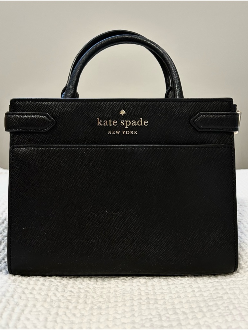 Kate Spade Staci Medium Satchel in Black Saffiano Leather with Gold Hardware